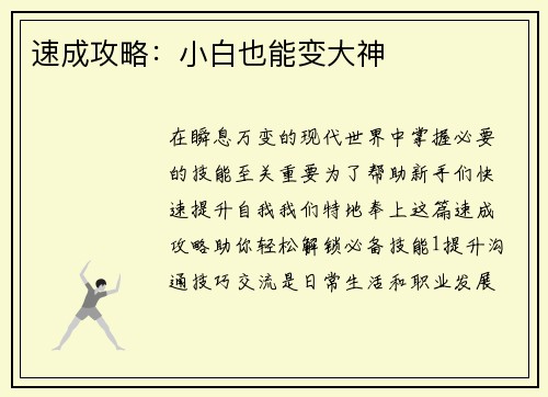 速成攻略：小白也能变大神